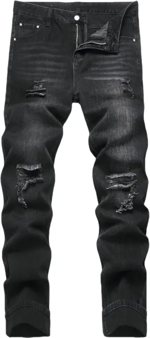 FREDD MARSHALL Ripped Jeans Men,Jeans for Mens,Slim Fit Distressed Straight Leg Fashion Washed Pants