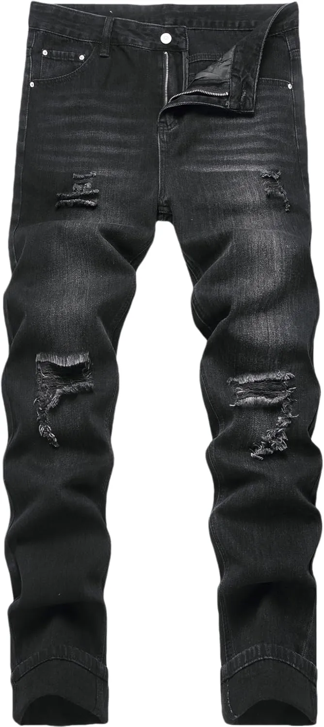 FREDD MARSHALL Ripped Jeans Men,Jeans for Mens,Slim Fit Distressed Straight Leg Fashion Washed Pants