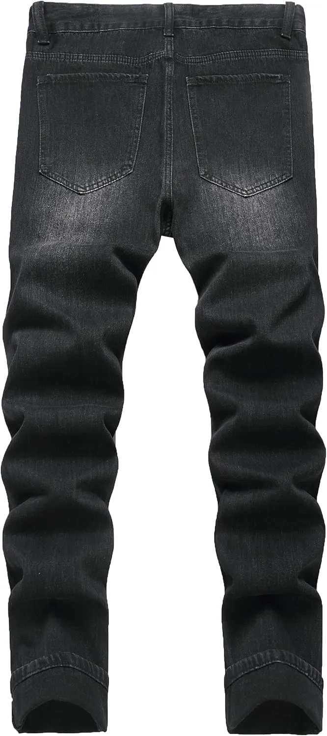 FREDD MARSHALL Ripped Jeans Men,Jeans for Mens,Slim Fit Distressed Straight Leg Fashion Washed Pants