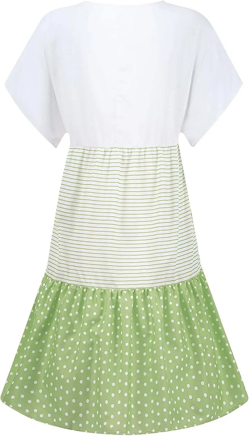 FZYLQY 2024 Plus Size Dress for Womens Polka Dot Striped Patchwork Tunic Dress Casual Summer Short Sleeve V Neck Sundresses