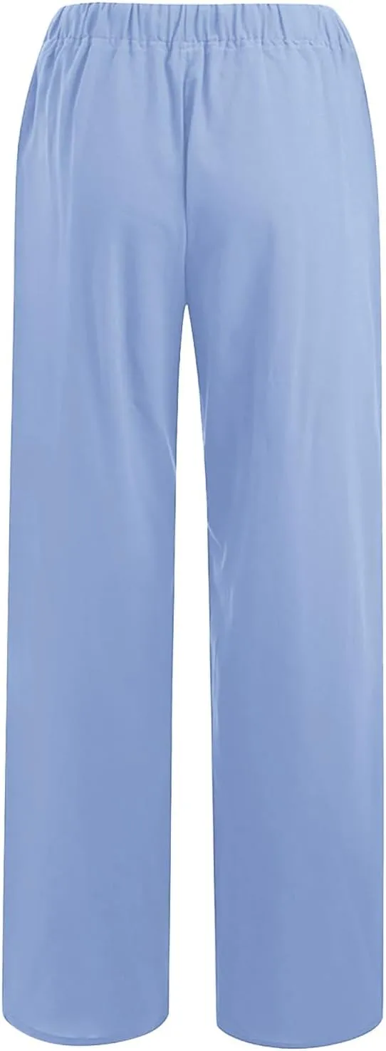 FZYLQY 2025 Women's Drawstring Waist Harem Pants Soft Cotton Linen Trousers with Pockets Loose Fit Casual Slacks for Summer