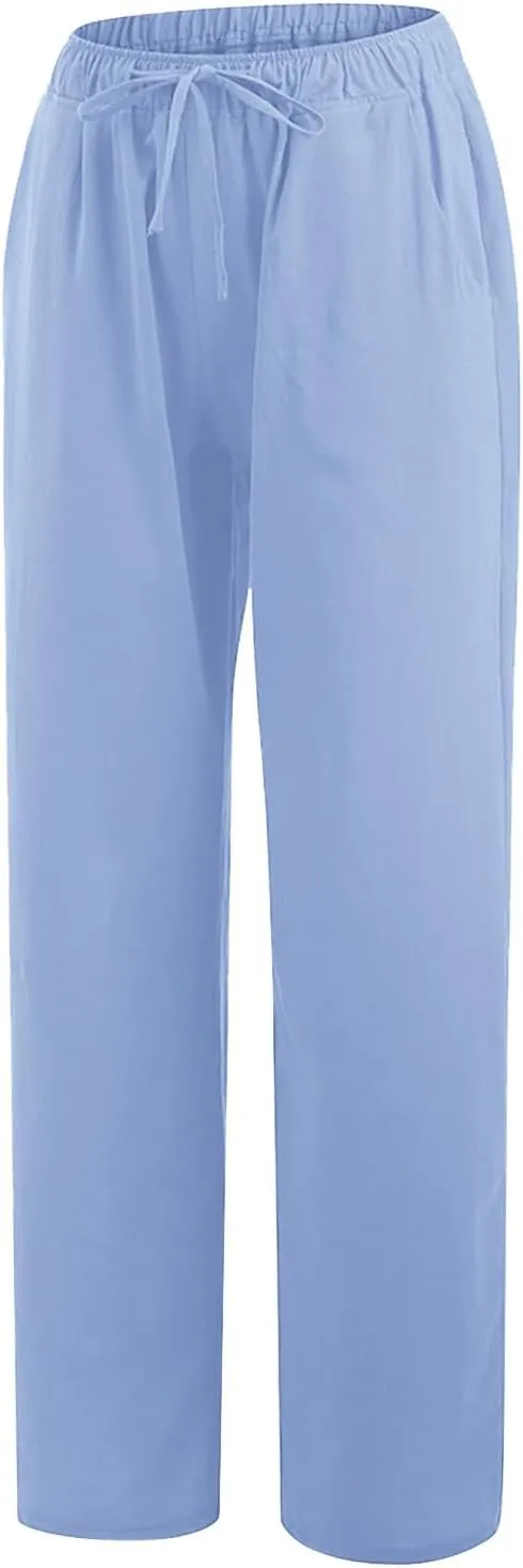 FZYLQY 2025 Women's Drawstring Waist Harem Pants Soft Cotton Linen Trousers with Pockets Loose Fit Casual Slacks for Summer