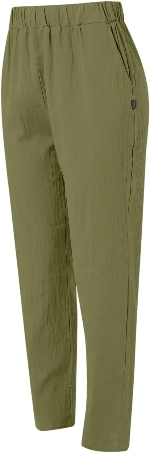 FZYLQY Cotton Linen Pants for Women Casual Elastic Waist Cropped Harem Style Trousers with Pockets 2025 Edition Look