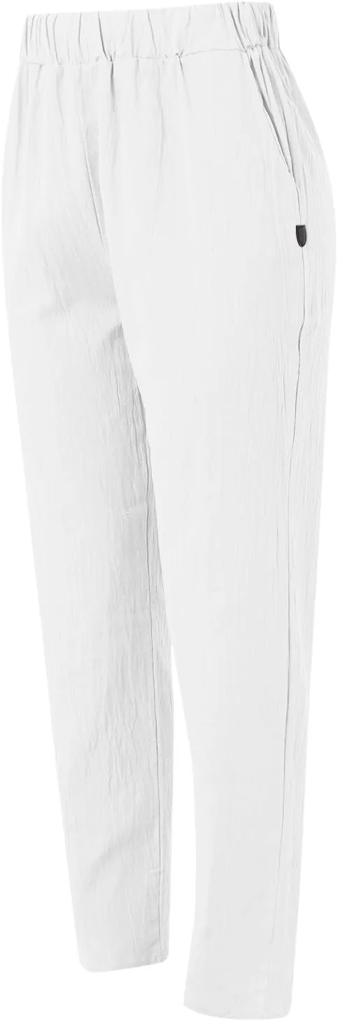 FZYLQY Cotton Linen Pants for Women Casual Elastic Waist Cropped Harem Style Trousers with Pockets 2025 Edition Look