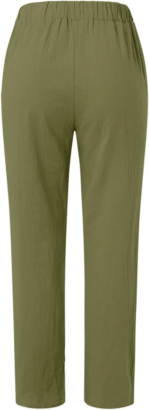 FZYLQY Cotton Linen Pants for Women Casual Elastic Waist Cropped Harem Style Trousers with Pockets 2025 Edition Look