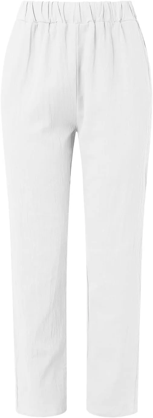 FZYLQY Cotton Linen Pants for Women Casual Elastic Waist Cropped Harem Style Trousers with Pockets 2025 Edition Look