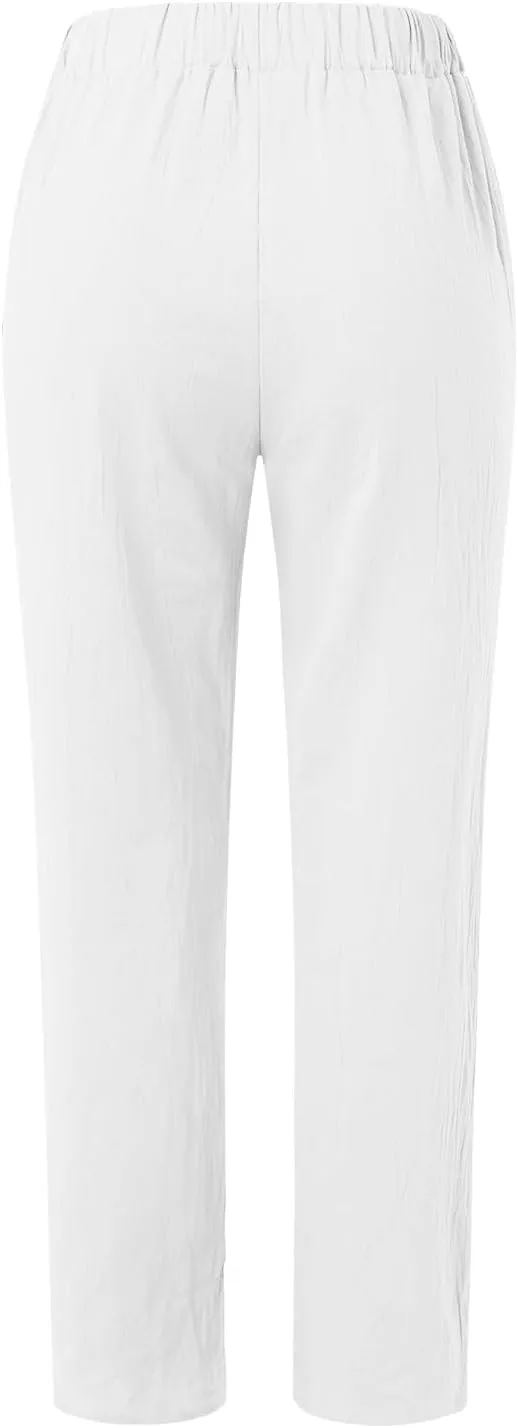 FZYLQY Cotton Linen Pants for Women Casual Elastic Waist Cropped Harem Style Trousers with Pockets 2025 Edition Look