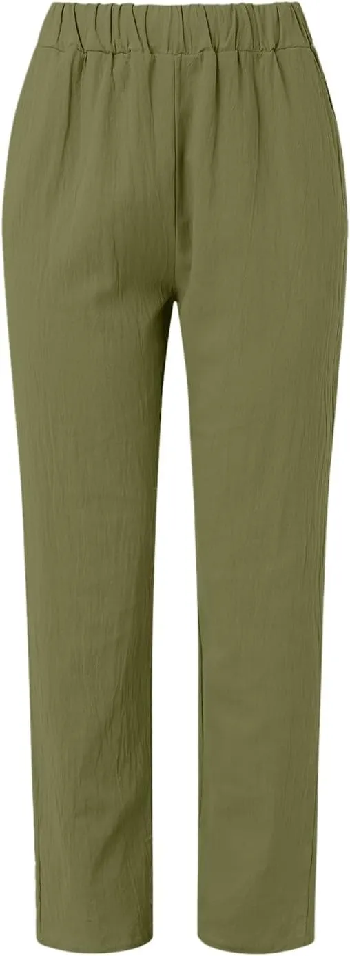 FZYLQY Cotton Linen Pants for Women Casual Elastic Waist Cropped Harem Style Trousers with Pockets 2025 Edition Look