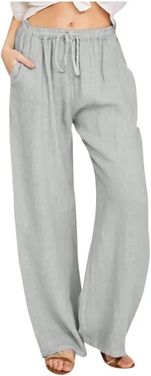FZYLQY Drawstring Linen Trousers for Women Cotton Blend Straight Leg Pants Loose Fit Casual Wide Leg Slacks with Pockets