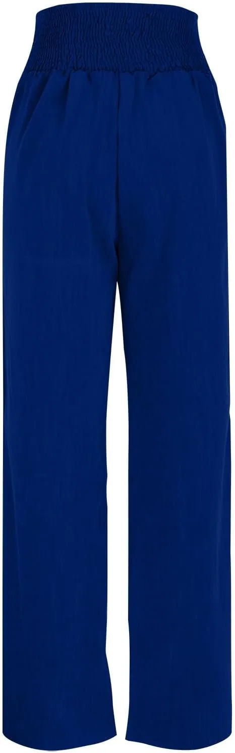 FZYLQY Fashion Women's Smocked Waist Pants with Buttons Soft Cotton Linen Pants Loose Fit Casual Trousers for Summer 2025