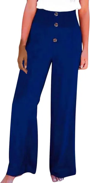 FZYLQY Fashion Women's Smocked Waist Pants with Buttons Soft Cotton Linen Pants Loose Fit Casual Trousers for Summer 2025