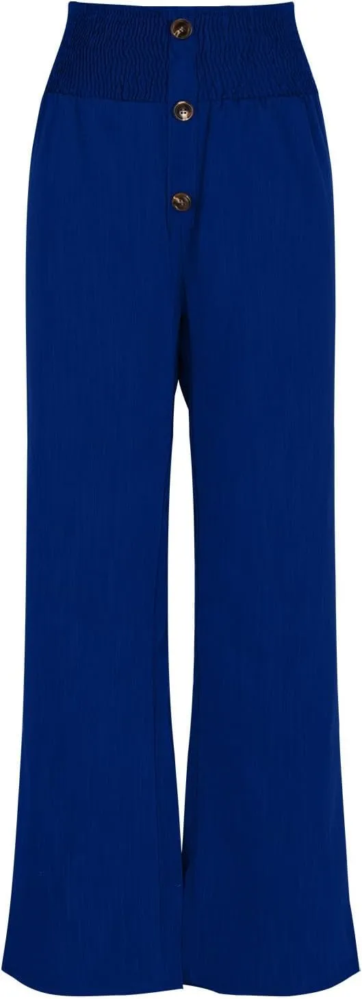 FZYLQY Fashion Women's Smocked Waist Pants with Buttons Soft Cotton Linen Pants Loose Fit Casual Trousers for Summer 2025