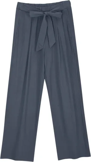 FZYLQY Womens High-Waisted Linen Trousers with Bow Tie Elastic Waist Casual Wide-Leg Pants for Spring and Summer 2025
