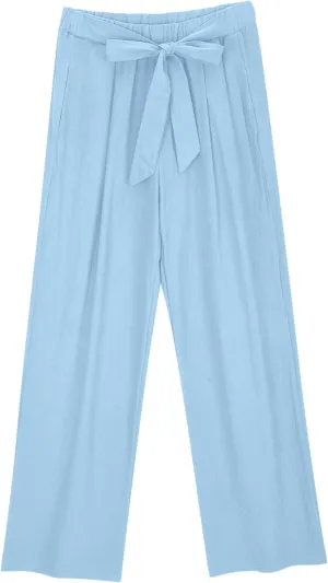 FZYLQY Womens High-Waisted Linen Trousers with Bow Tie Elastic Waist Casual Wide-Leg Pants for Spring and Summer 2025