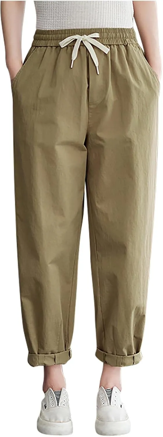 FZYLQY Womens Linen Jogger Pants Drawstring Elastic Waist Trousers Casual Loose Fit Slacks with Pockets for Summer
