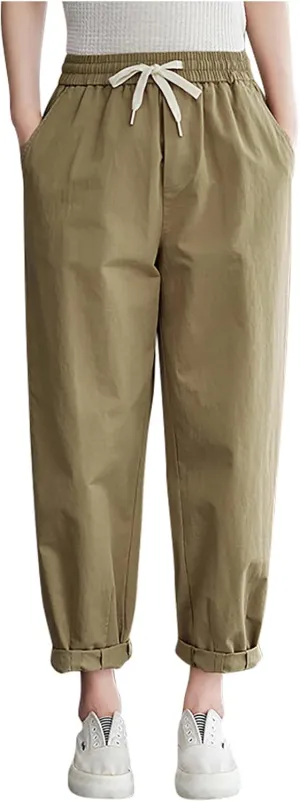 FZYLQY Womens Linen Jogger Pants Drawstring Elastic Waist Trousers Casual Loose Fit Slacks with Pockets for Summer