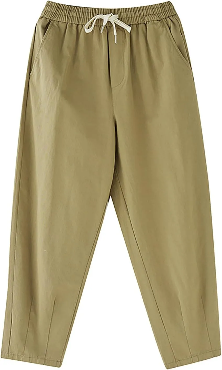 FZYLQY Womens Linen Jogger Pants Drawstring Elastic Waist Trousers Casual Loose Fit Slacks with Pockets for Summer