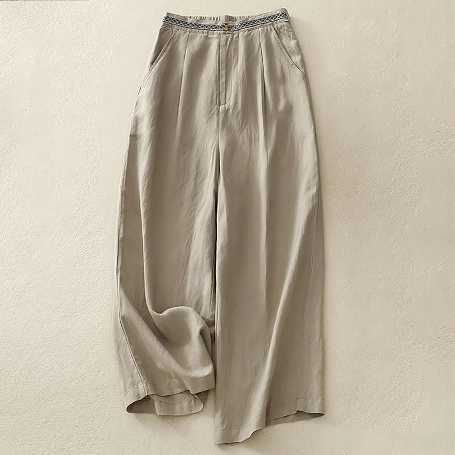 FZYLQY Womens Wide Leg Linen Pants High Waist Cropped Trousers Lightweight Summer Slacks with Side Pockets 2025