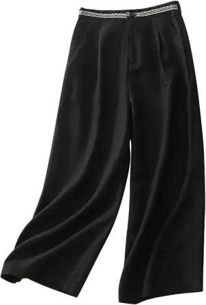 FZYLQY Womens Wide Leg Linen Pants High Waist Cropped Trousers Lightweight Summer Slacks with Side Pockets 2025