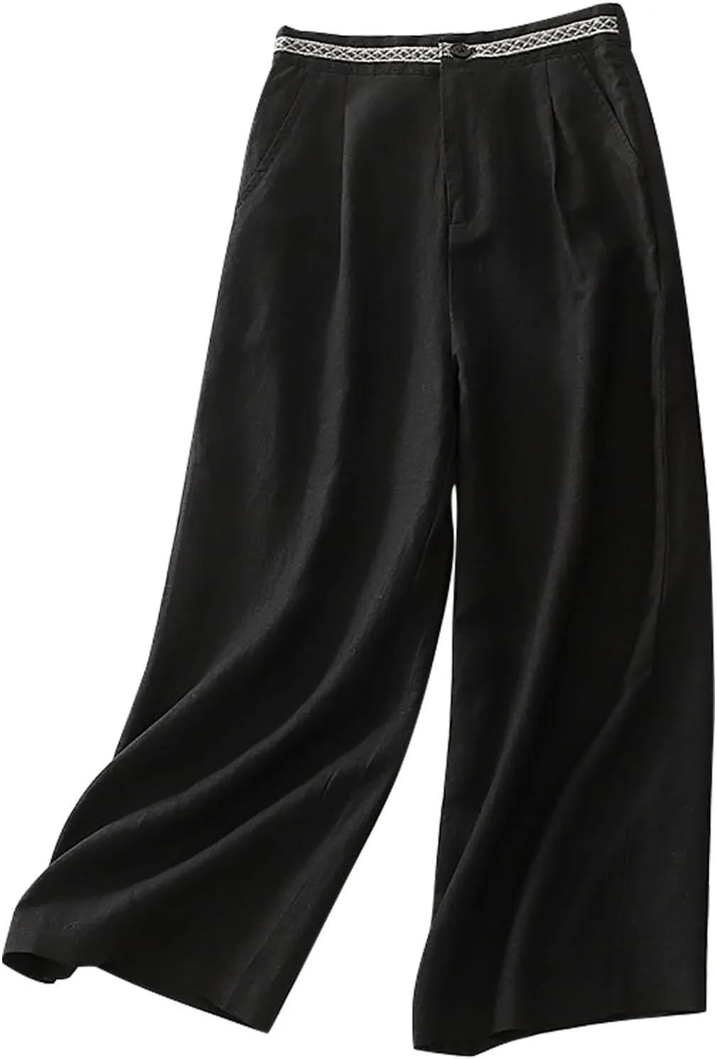 FZYLQY Womens Wide Leg Linen Pants High Waist Cropped Trousers Lightweight Summer Slacks with Side Pockets 2025