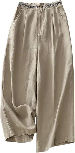 FZYLQY Womens Wide Leg Linen Pants High Waist Cropped Trousers Lightweight Summer Slacks with Side Pockets 2025