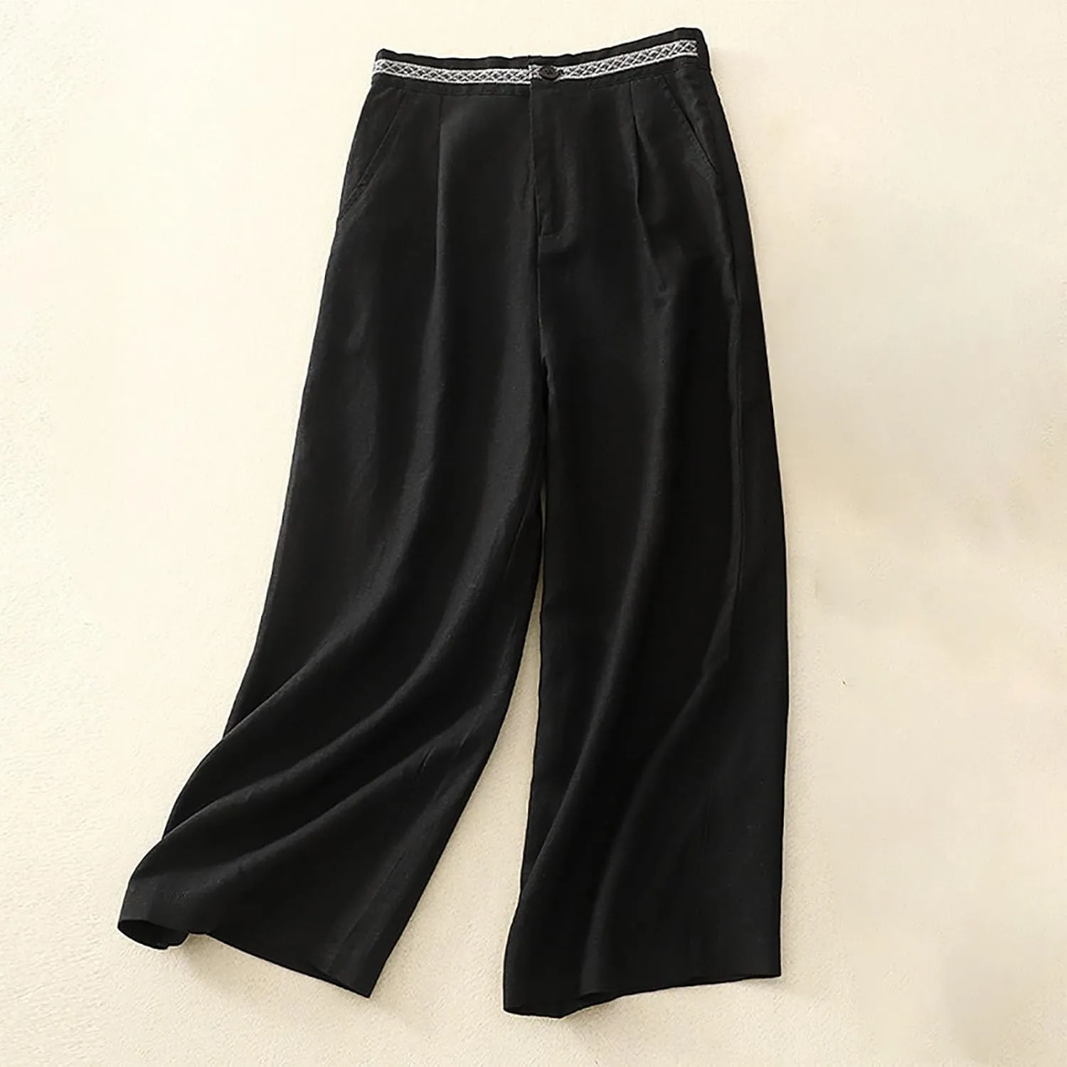 FZYLQY Womens Wide Leg Linen Pants High Waist Cropped Trousers Lightweight Summer Slacks with Side Pockets 2025