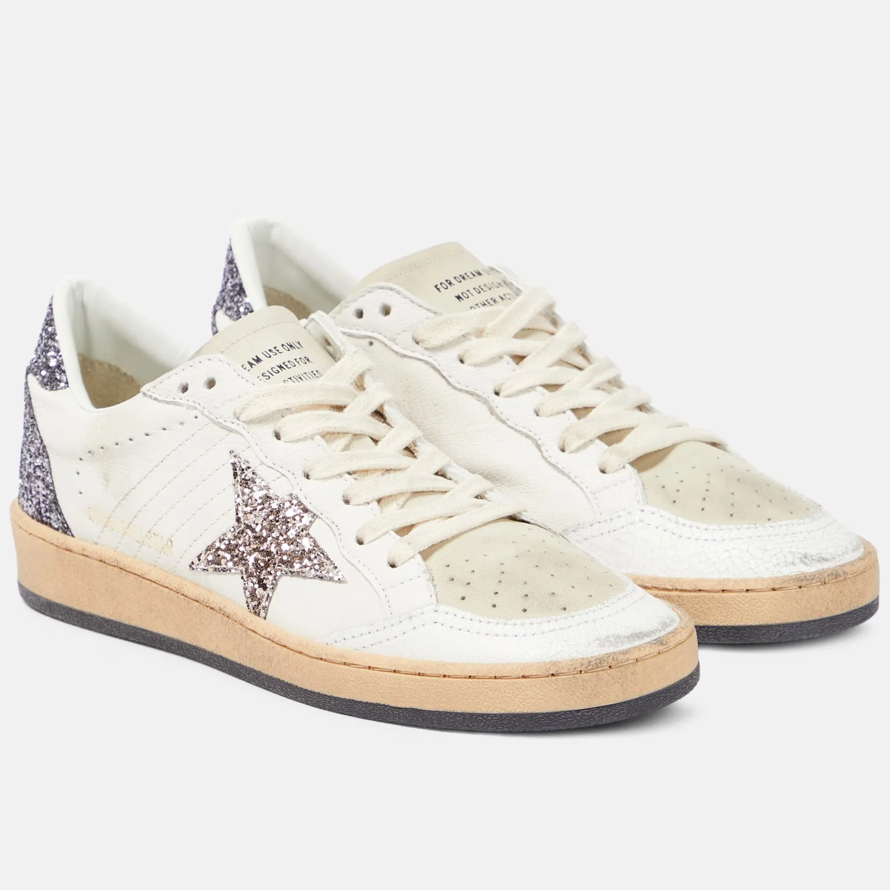 GOLDEN GOOSE BALL STAR IN WHITE LEATHER WITH GREY GLITTER STAR & PURPLE GLITTER HEEL