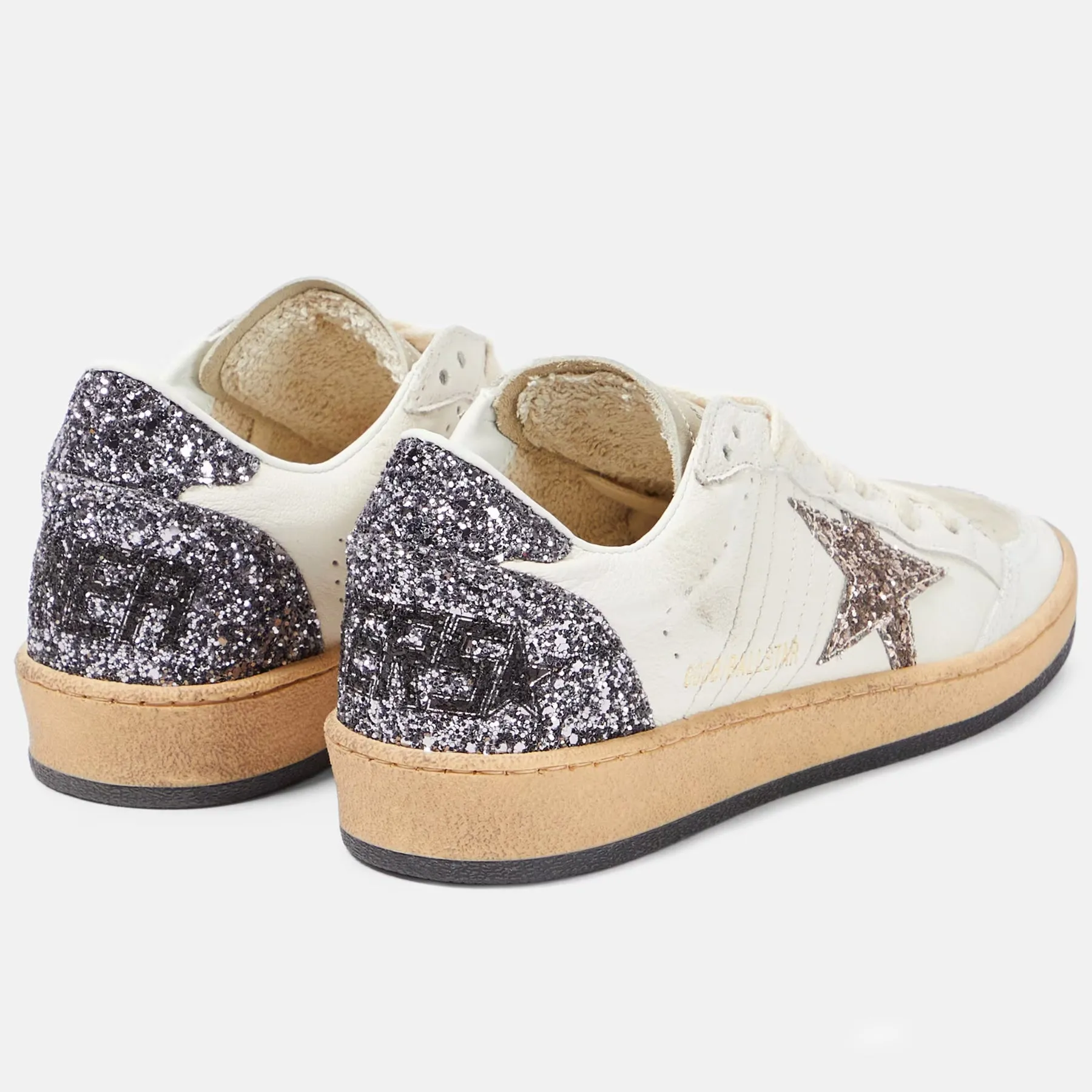 GOLDEN GOOSE BALL STAR IN WHITE LEATHER WITH GREY GLITTER STAR & PURPLE GLITTER HEEL