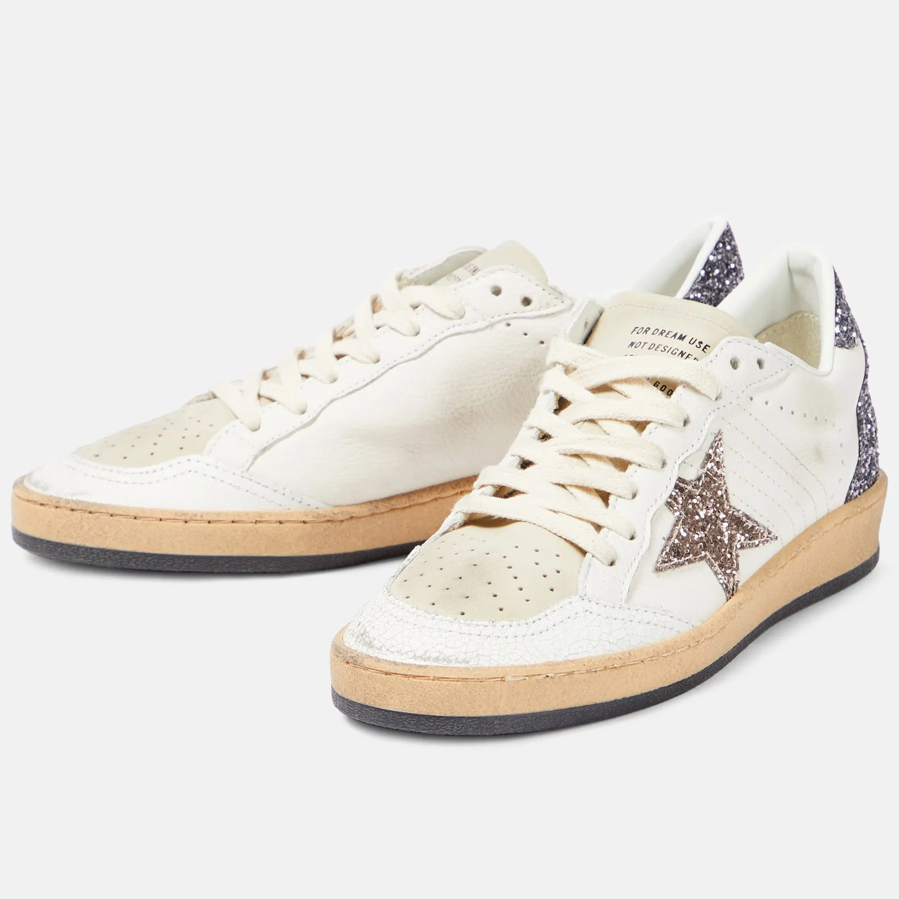 GOLDEN GOOSE BALL STAR IN WHITE LEATHER WITH GREY GLITTER STAR & PURPLE GLITTER HEEL