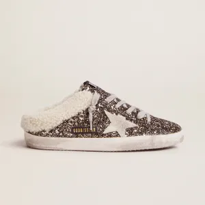 GOLDEN GOOSE SUPER STAR SABOT SNEAKERS IN BLACK & GOLD WITH SHEARLING LINING