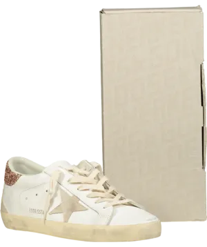 Golden Goose White Super-star With A Suede Star And Peach-pink Glitter Heel Tab UK 8 EU 41 