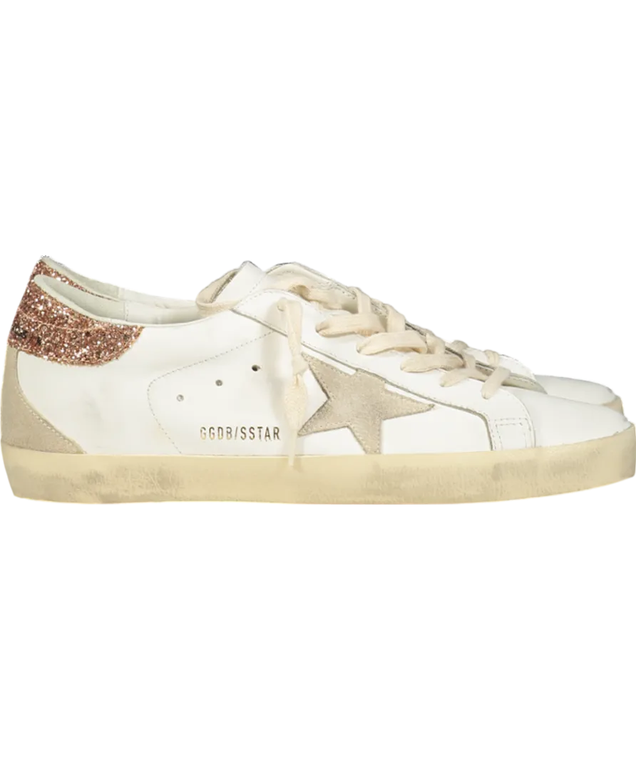 Golden Goose White Super-star With A Suede Star And Peach-pink Glitter Heel Tab UK 8 EU 41 