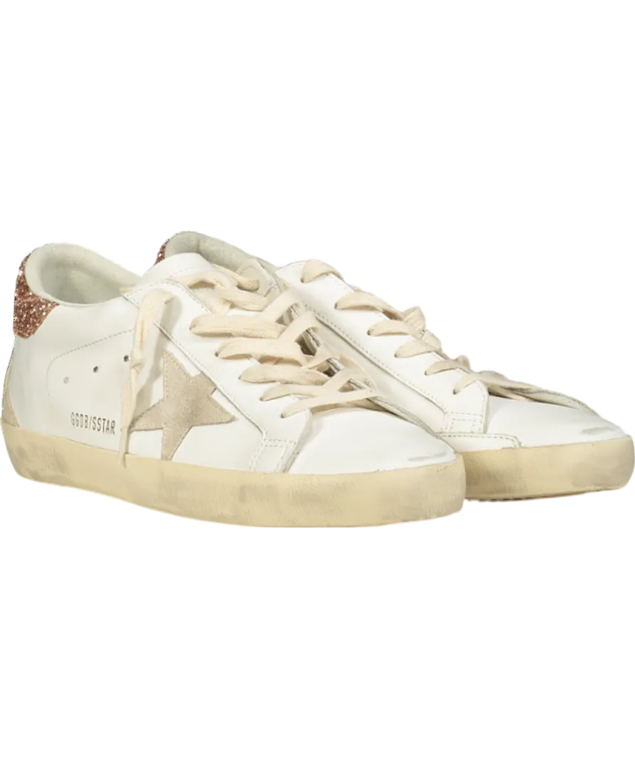 Golden Goose White Super-star With A Suede Star And Peach-pink Glitter Heel Tab UK 8 EU 41 