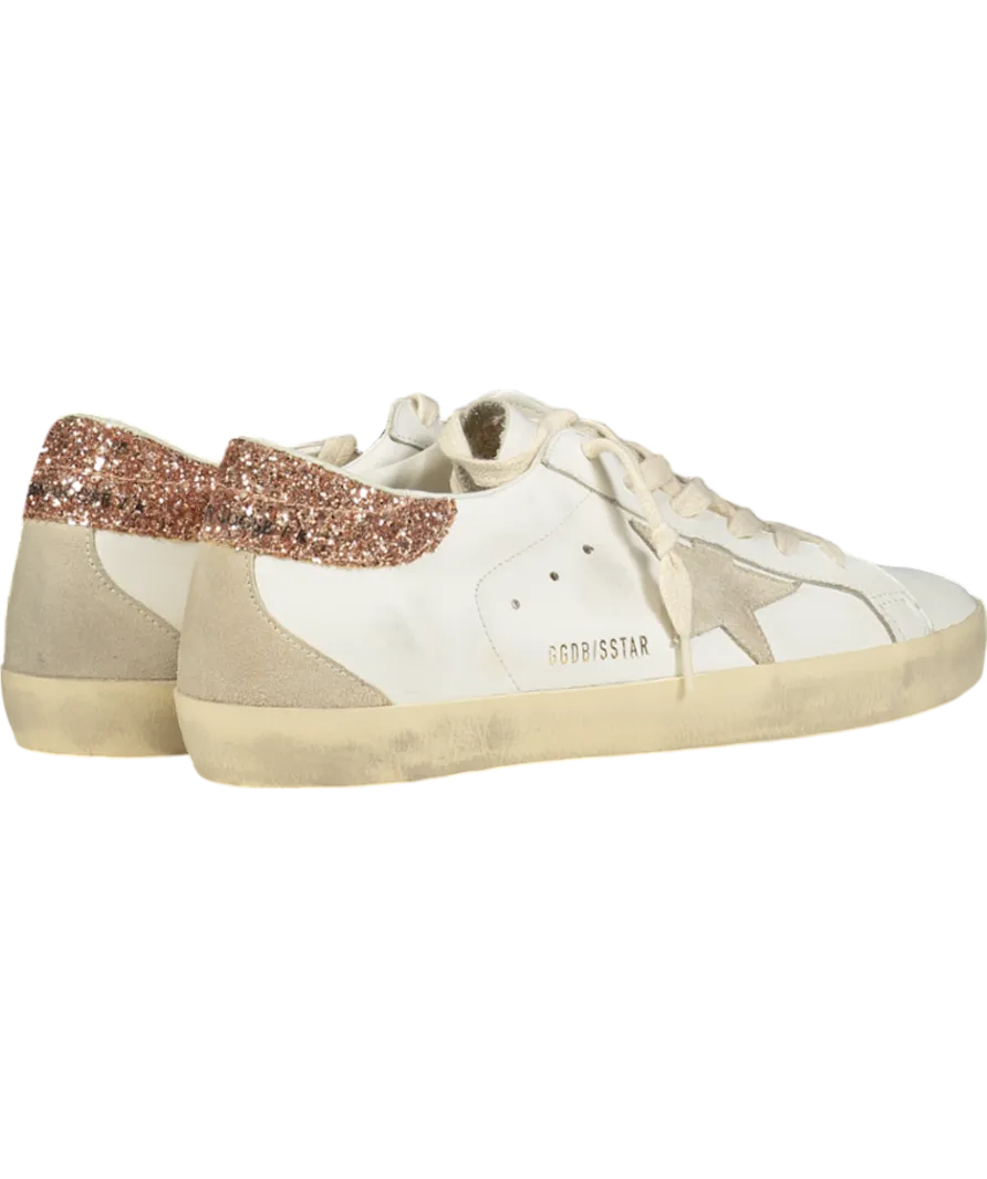 Golden Goose White Super-star With A Suede Star And Peach-pink Glitter Heel Tab UK 8 EU 41 