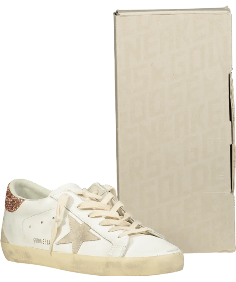 Golden Goose White Super-star With A Suede Star And Peach-pink Glitter Heel Tab UK 8 EU 41 