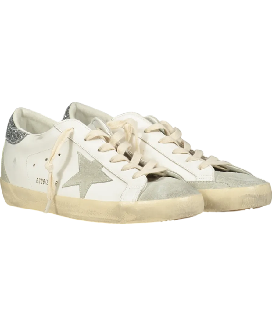 Golden Goose White Super-star With Gray Star And Silver Glitter Heel Tab UK 8 EU 41 