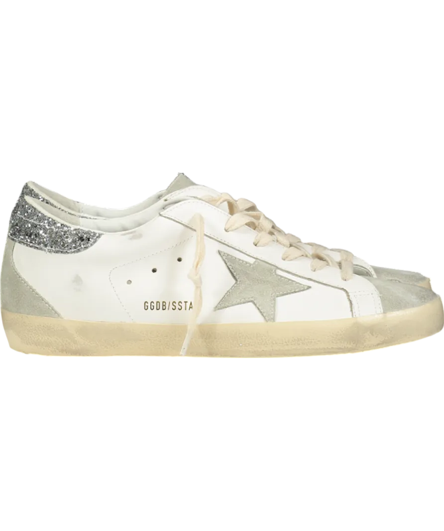 Golden Goose White Super-star With Gray Star And Silver Glitter Heel Tab UK 8 EU 41 