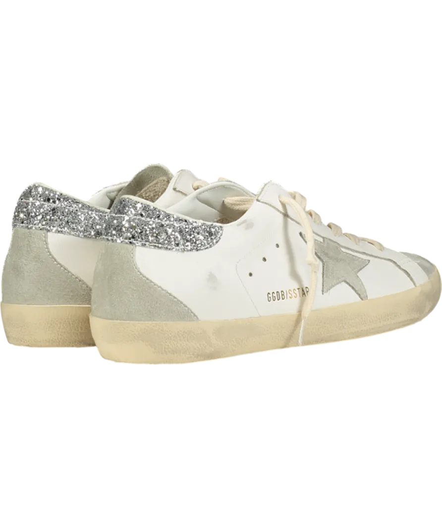 Golden Goose White Super-star With Gray Star And Silver Glitter Heel Tab UK 8 EU 41 