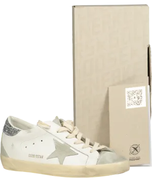 Golden Goose White Super-star With Gray Star And Silver Glitter Heel Tab UK 8 EU 41 