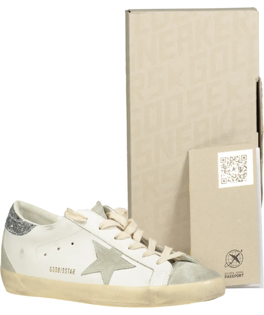 Golden Goose White Super-star With Gray Star And Silver Glitter Heel Tab UK 8 EU 41 
