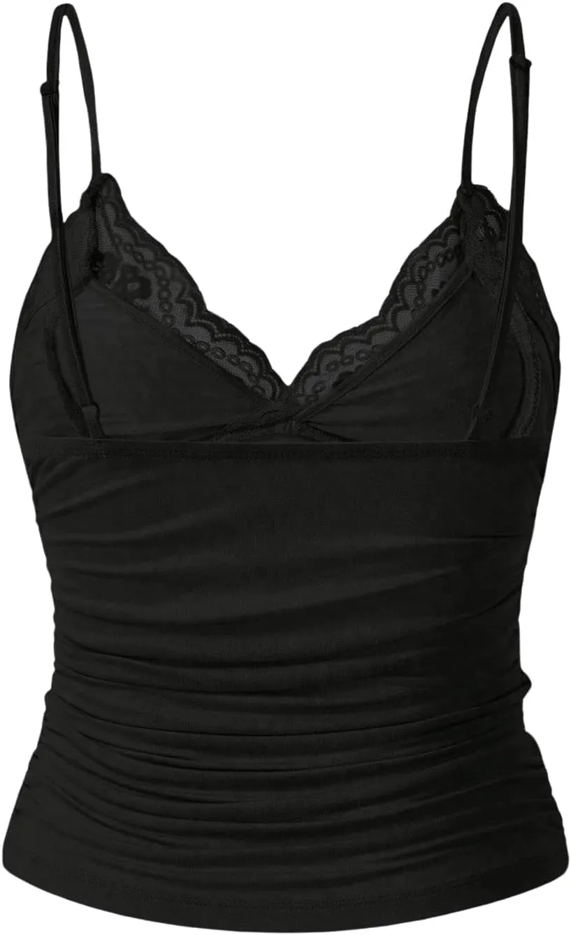 GORGLITTER Women's Plus Lace Camisole Tops Trendy Bow V Neck Open Back Sleeveless Strappy Cami Going Out Tops 2025