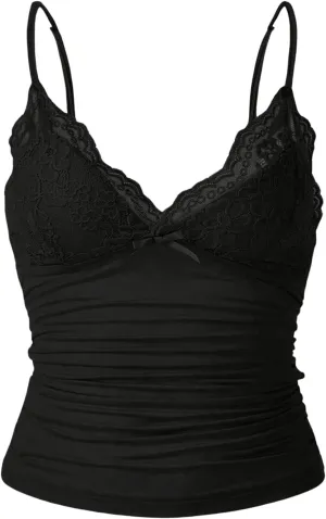 GORGLITTER Women's Plus Lace Camisole Tops Trendy Bow V Neck Open Back Sleeveless Strappy Cami Going Out Tops 2025