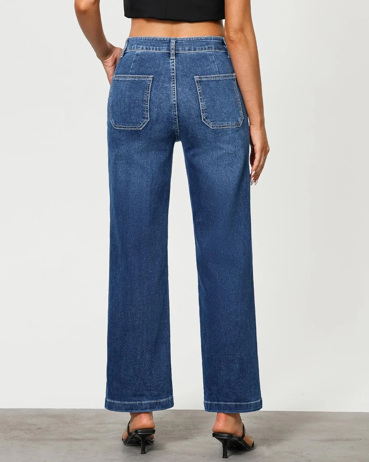 GRAPENT Jeans for Women High Waisted Straight Leg Jeans Stretchy Trendy Wide Leg Denim Pants Jean Trousers Patch Pockets