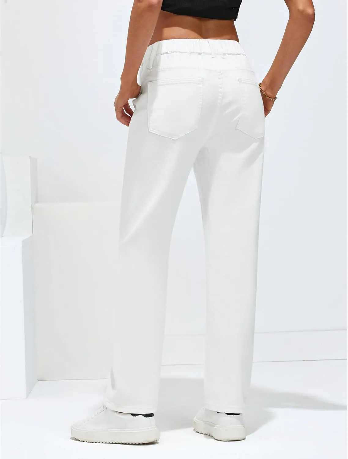 GRAPENT Straight Leg Jeans for Women Trendy Pull On High Waisted Cropped Elastic Waist Stretchy Denim Pants Ankle Jeans
