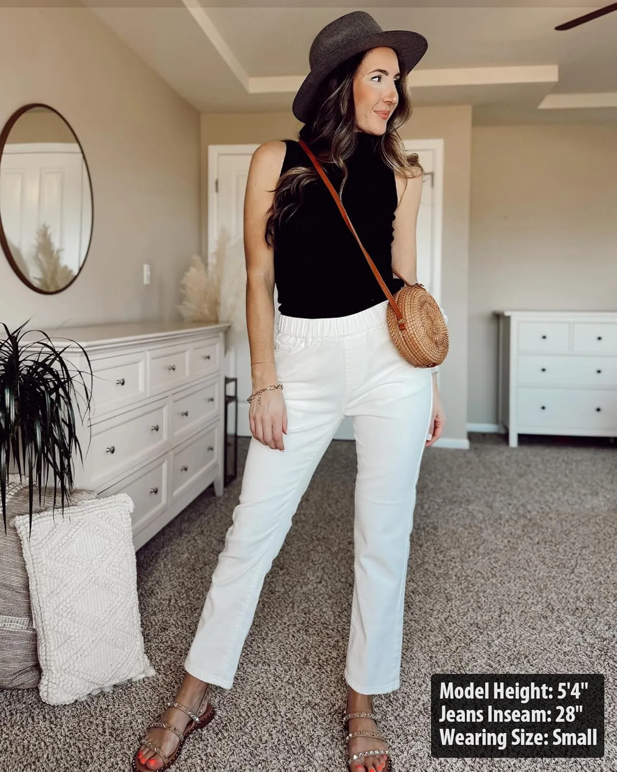 GRAPENT Straight Leg Jeans for Women Trendy Pull On High Waisted Cropped Elastic Waist Stretchy Denim Pants Ankle Jeans