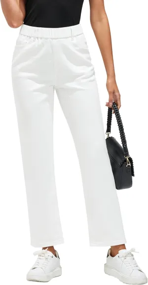 GRAPENT Straight Leg Jeans for Women Trendy Pull On High Waisted Cropped Elastic Waist Stretchy Denim Pants Ankle Jeans