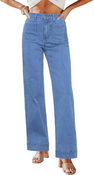 GRAPENT Wide Leg Jeans for Women High Waisted Flare Trendy Stretchy Denim Pants Duo Pockets Trouser Jeans