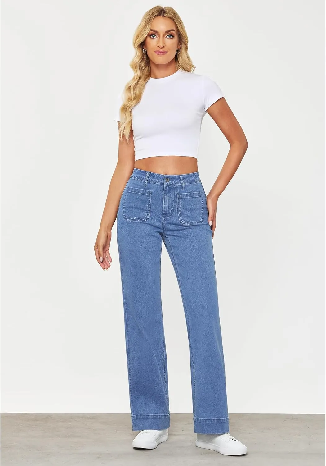 GRAPENT Wide Leg Jeans for Women High Waisted Flare Trendy Stretchy Denim Pants Duo Pockets Trouser Jeans