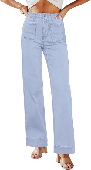 GRAPENT Wide Leg Jeans for Women High Waisted Flare Trendy Stretchy Denim Pants Duo Pockets Trouser Jeans