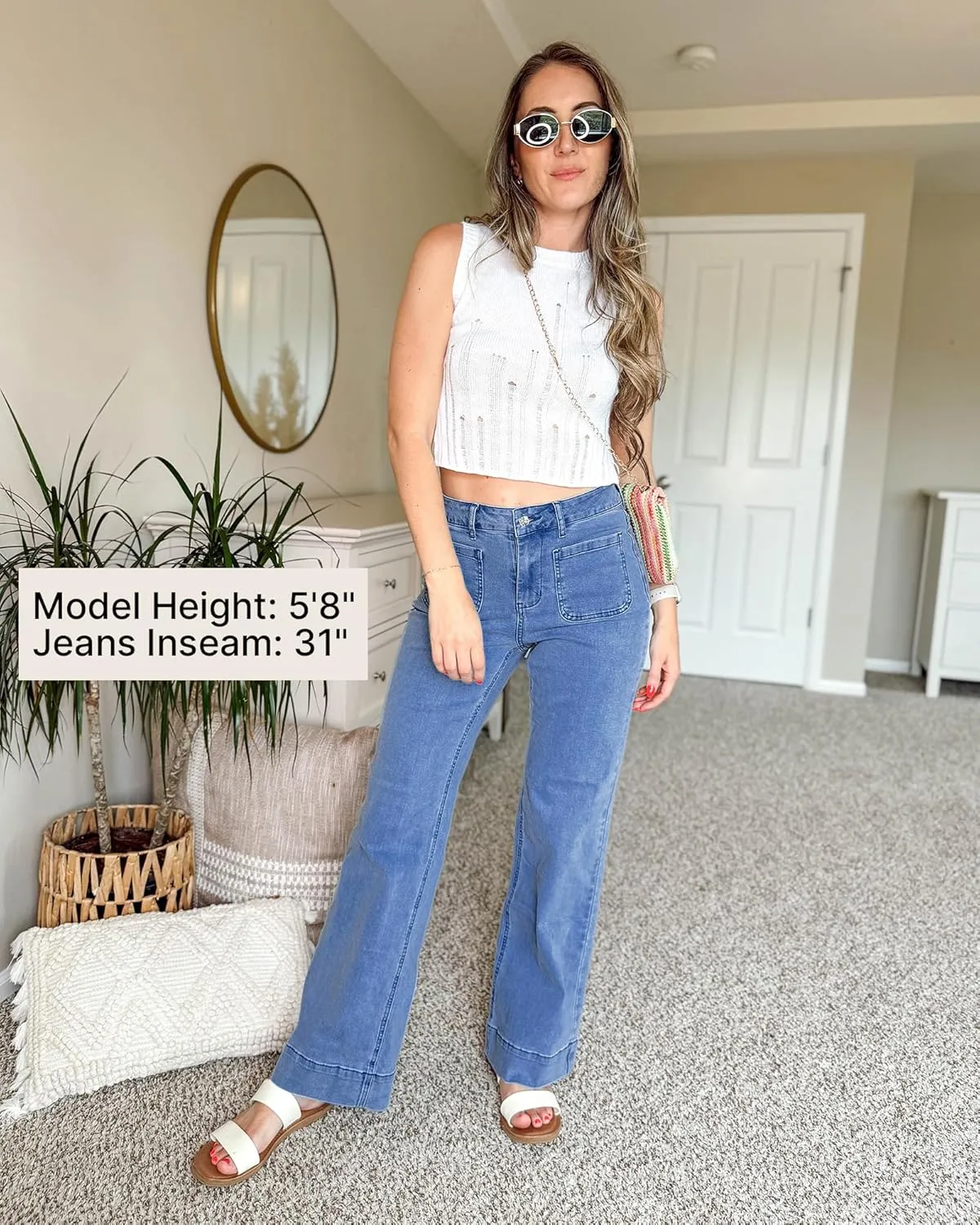 GRAPENT Wide Leg Jeans for Women High Waisted Flare Trendy Stretchy Denim Pants Duo Pockets Trouser Jeans